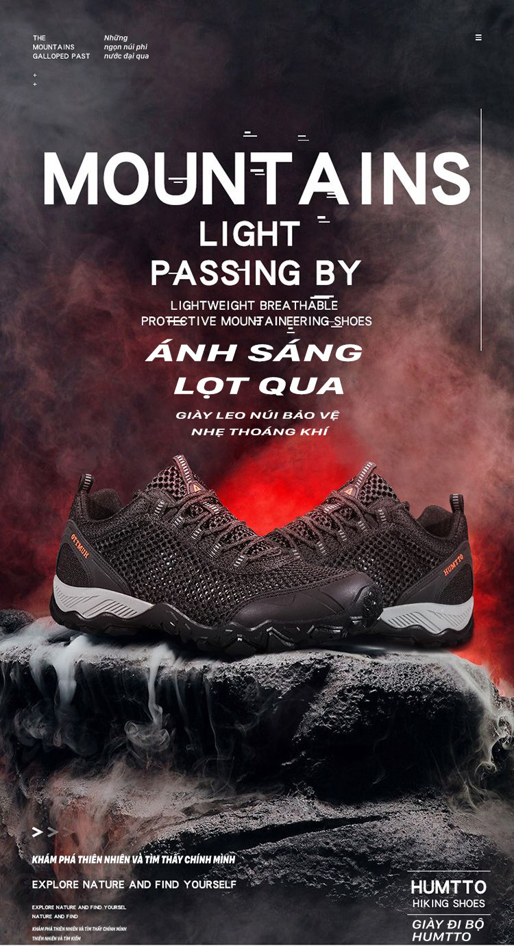 Giày đi rừng Humtto 110571AB cổ thấp mặt lưới thoáng khí mau khô unisex-6