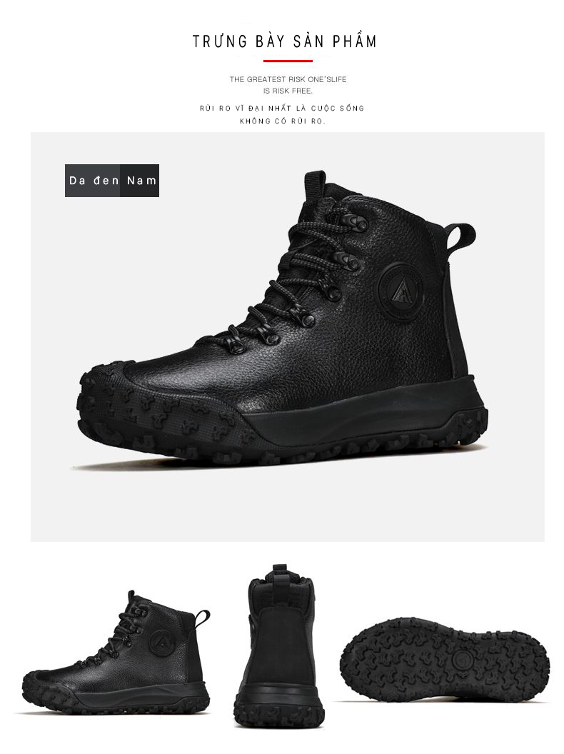 Giày leo núi cổ cao Humtto 82307A da bò đi tuyết lót lông mùa đông-13