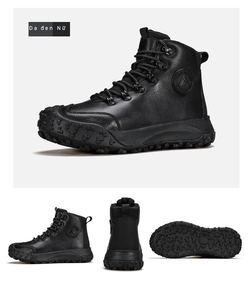 Giày leo núi cổ cao Humtto 82307A da bò đi tuyết lót lông mùa đông-14