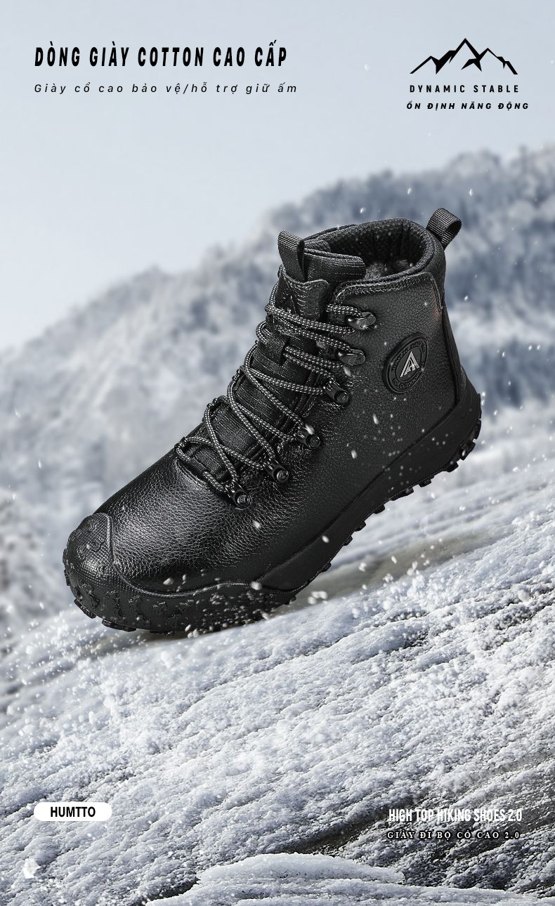 Giày leo núi cổ cao Humtto 82307A da bò đi tuyết lót lông mùa đông-6