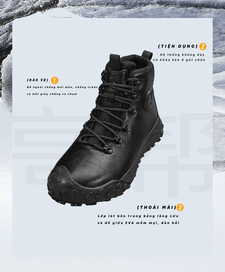 Giày leo núi cổ cao Humtto 82307A da bò đi tuyết lót lông mùa đông-7