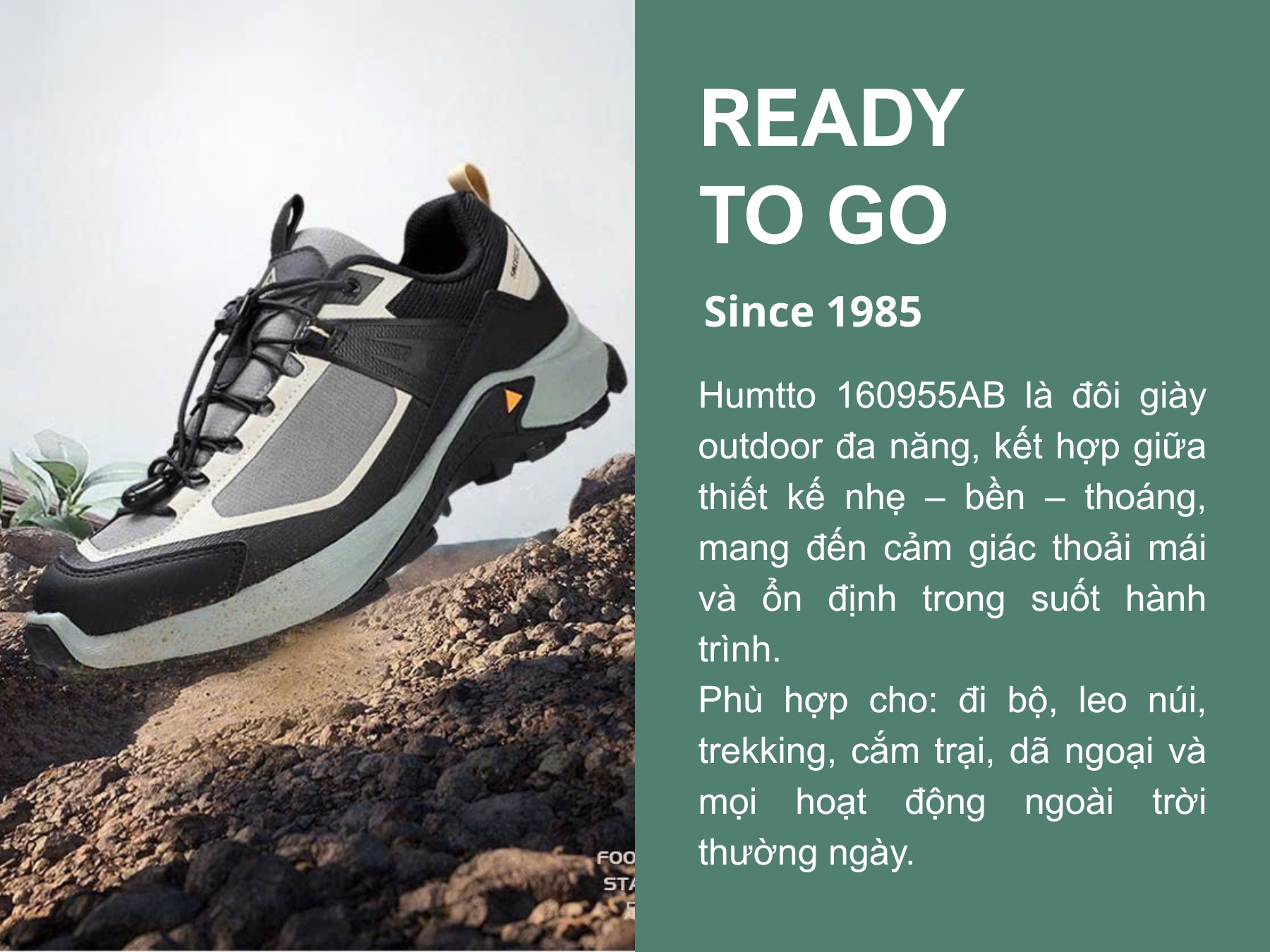 Giày đi phượt nam Humtto 160955A cổ thấp dây rút lưới thoáng khí-12