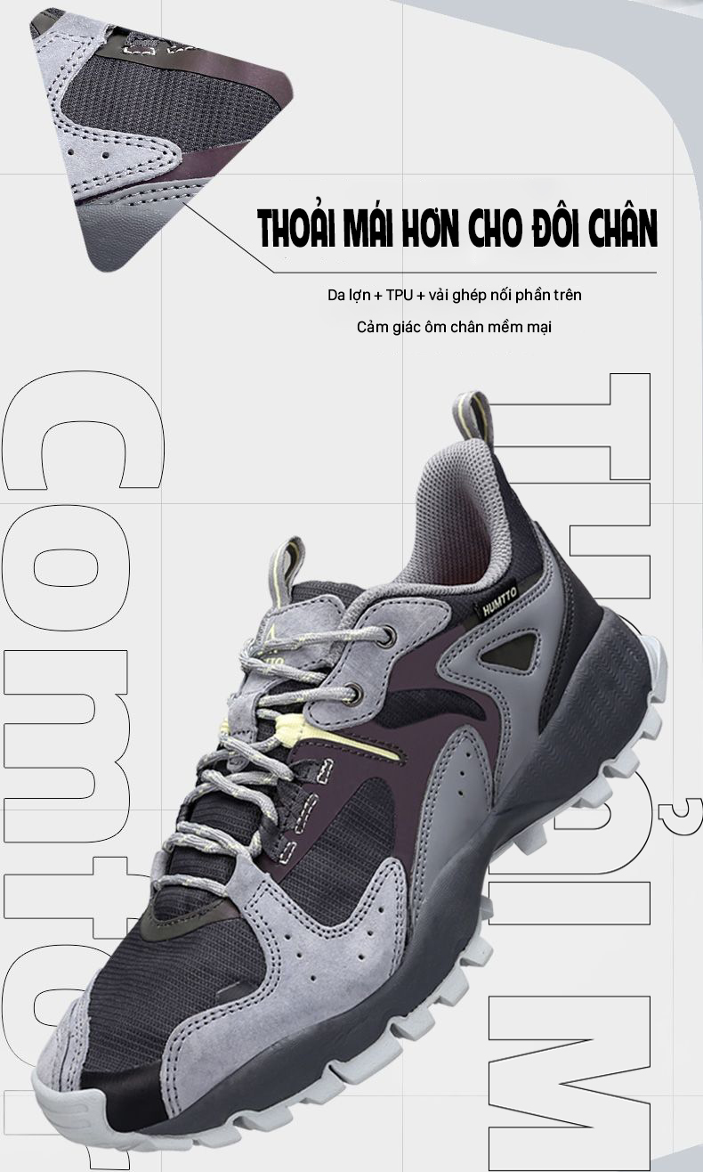 Giày hiking nam nữ Humtto 340310AB cổ thấp mặt lưới da cắt xẻ thời trang-8