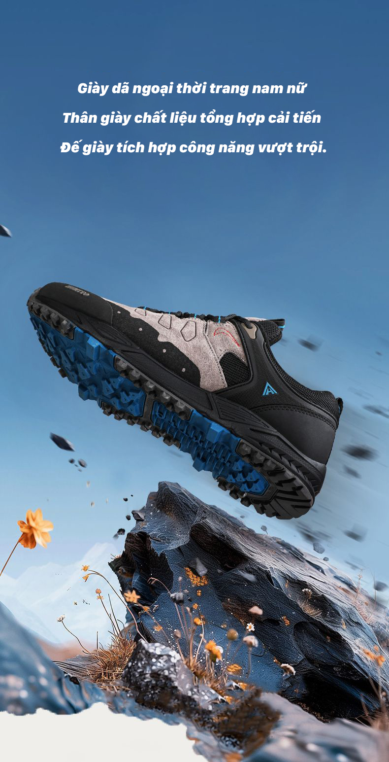 Giày hiking nam nữ Humtto 350420AB cổ thấp da lộn chống trượt thời trang-6