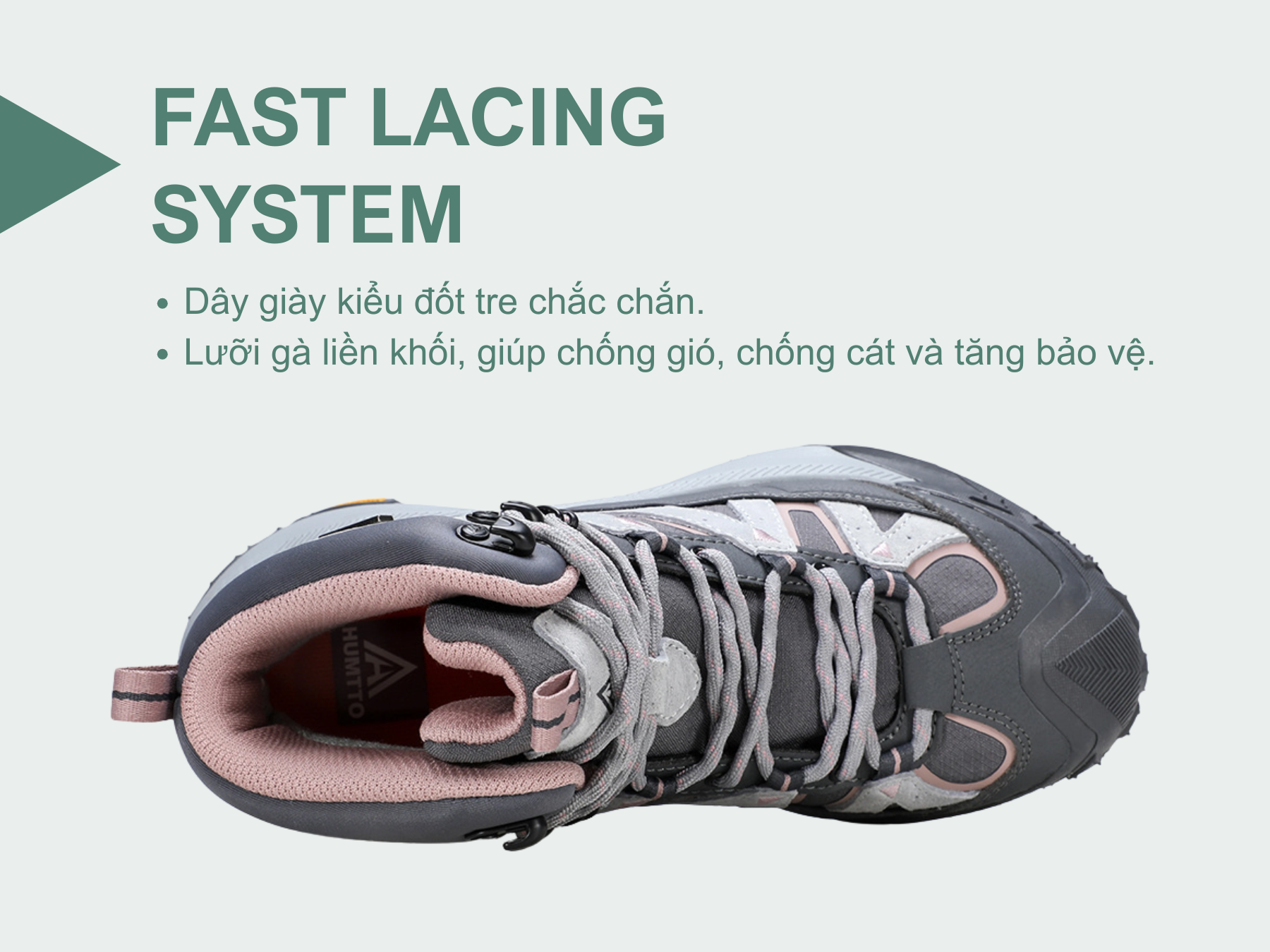 Giày trekking nữ pro Humtto 260996B cổ lửng móc buộc dây-15