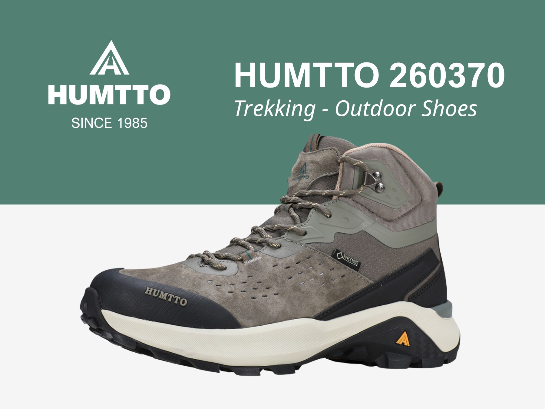 Giày trekking nam Humtto 260370A cổ cao da bò đục lỗ thông khí nhẹ-11