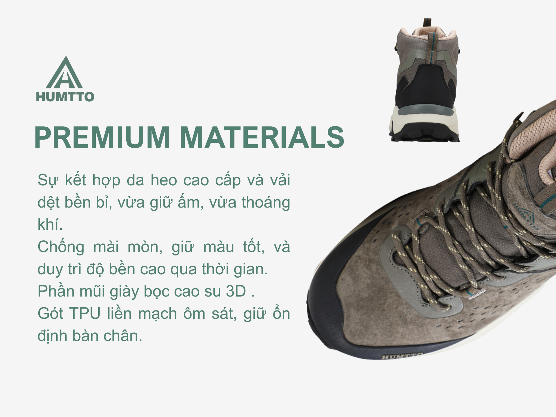 Giày trekking nam Humtto 260370A cổ cao da bò đục lỗ thông khí nhẹ-13