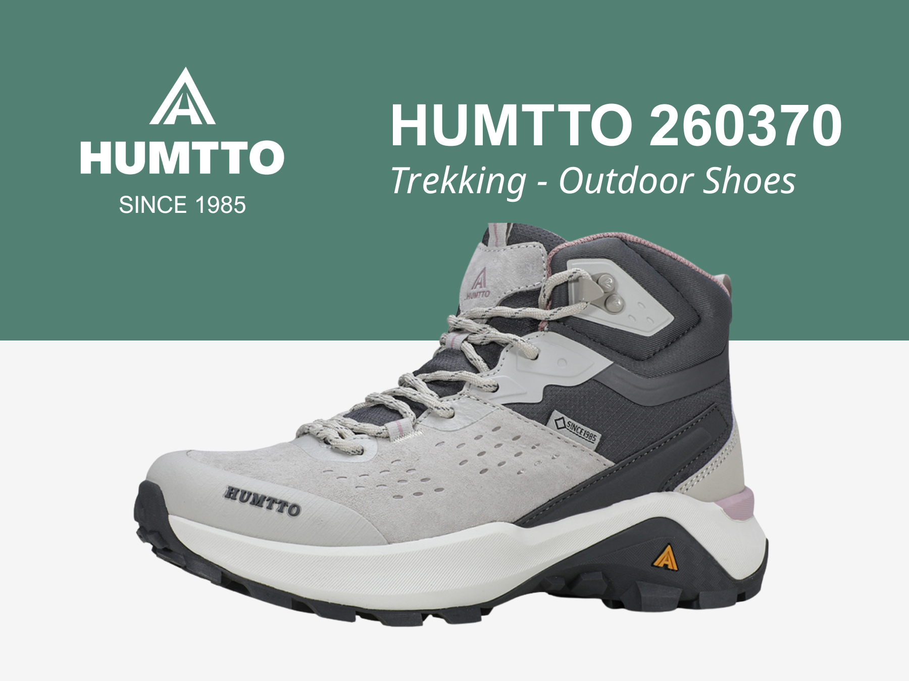 Giày trekking nữ Humtto 260370B cổ cao da heo lộn đục lỗ thoáng khí nhẹ-11