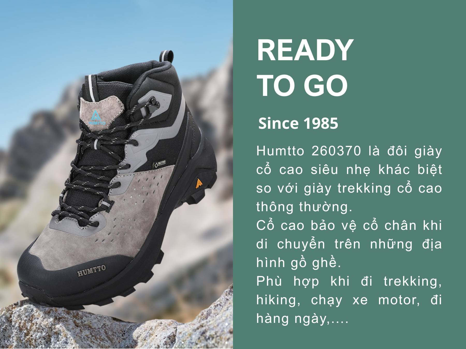 Giày trekking nữ Humtto 260370B cổ cao da heo lộn đục lỗ thoáng khí nhẹ-12