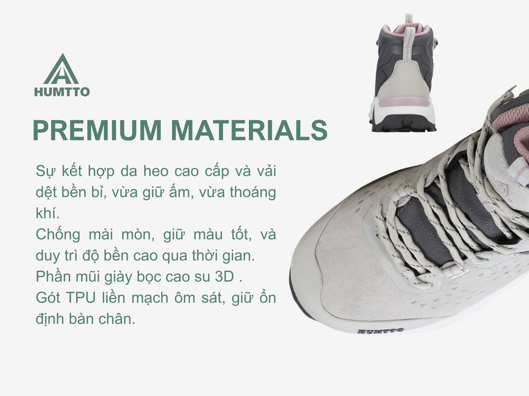 Giày trekking nữ Humtto 260370B cổ cao da heo lộn đục lỗ thoáng khí nhẹ-13