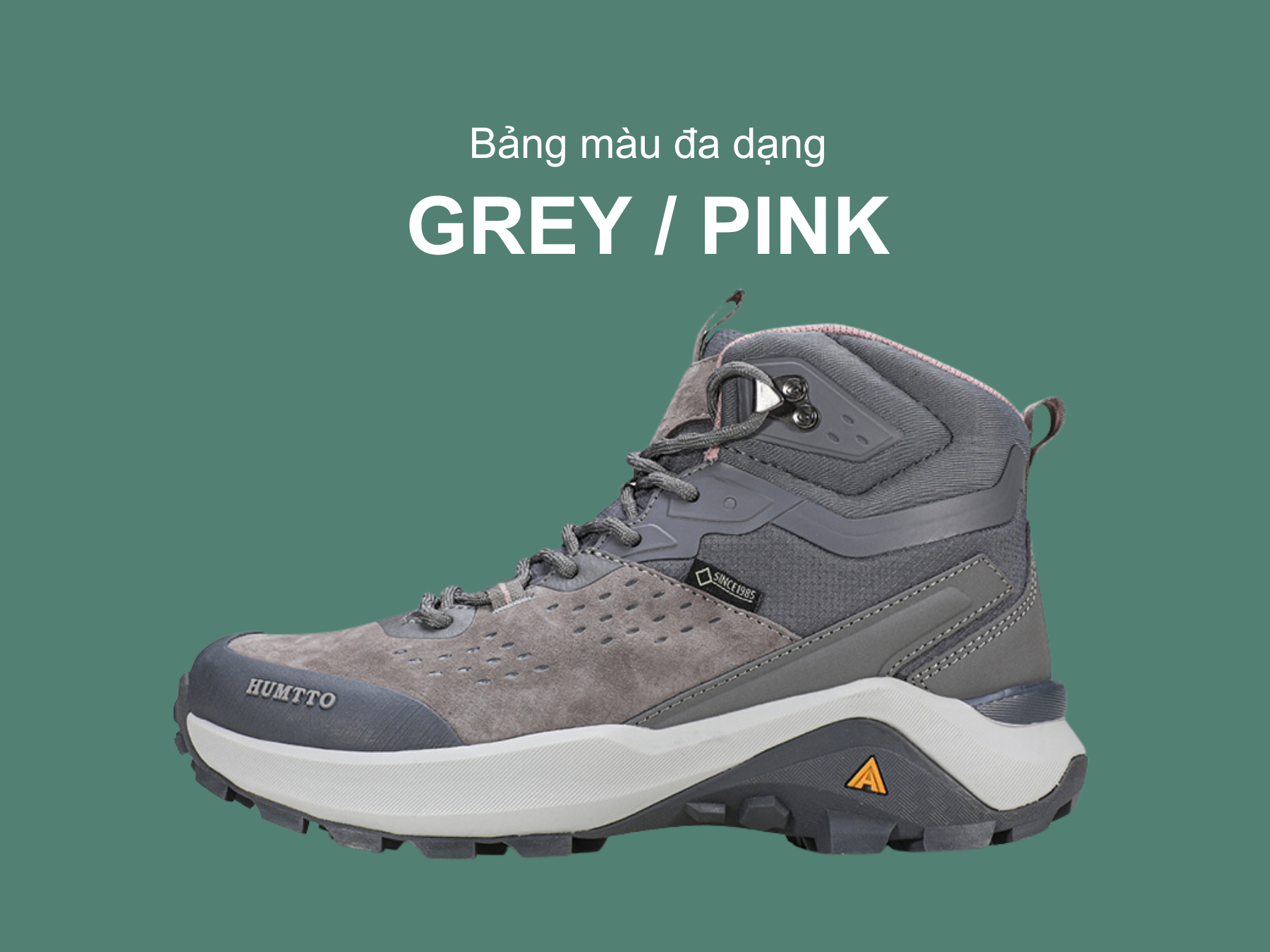 Giày trekking nữ Humtto 260370B cổ cao da heo lộn đục lỗ thoáng khí nhẹ-17