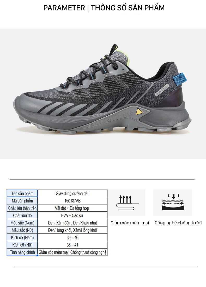 Giày hiking unisex Humtto 150187AB cổ thấp đế gai lưới thoáng khí - Ảnh 6