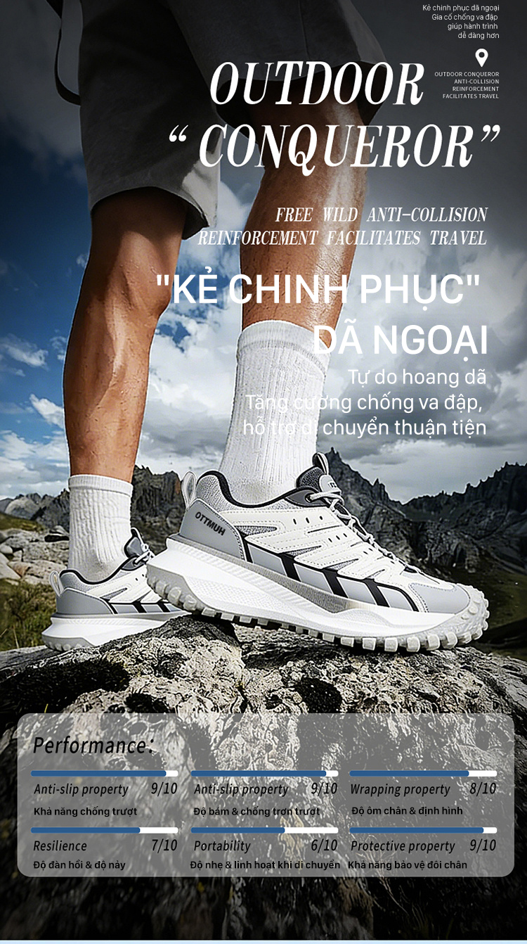 Giày hiking nam Humtto 170940A cổ thấp thông khí đế gai đệm chống sốc-4