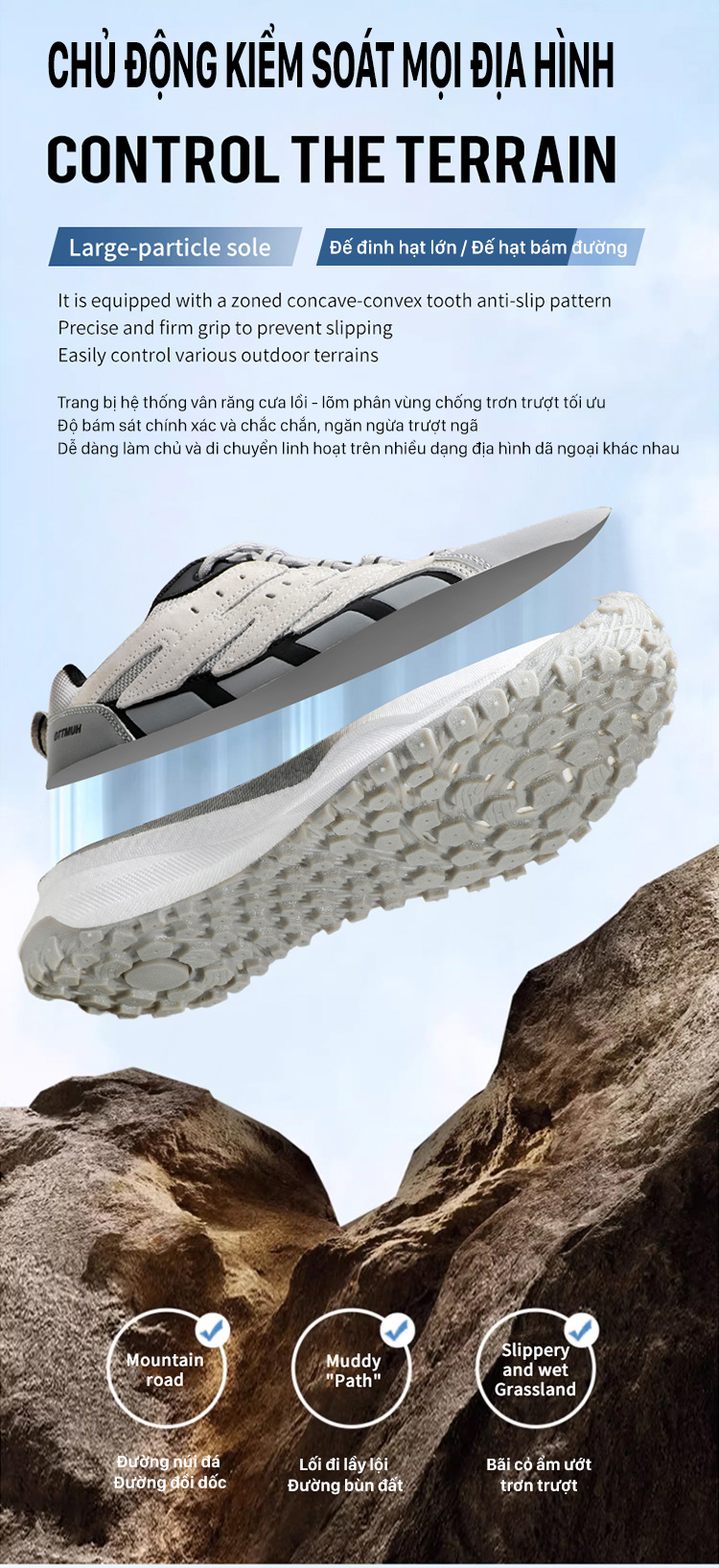 Giày hiking nam Humtto 170940A cổ thấp thông khí đế gai đệm chống sốc-5