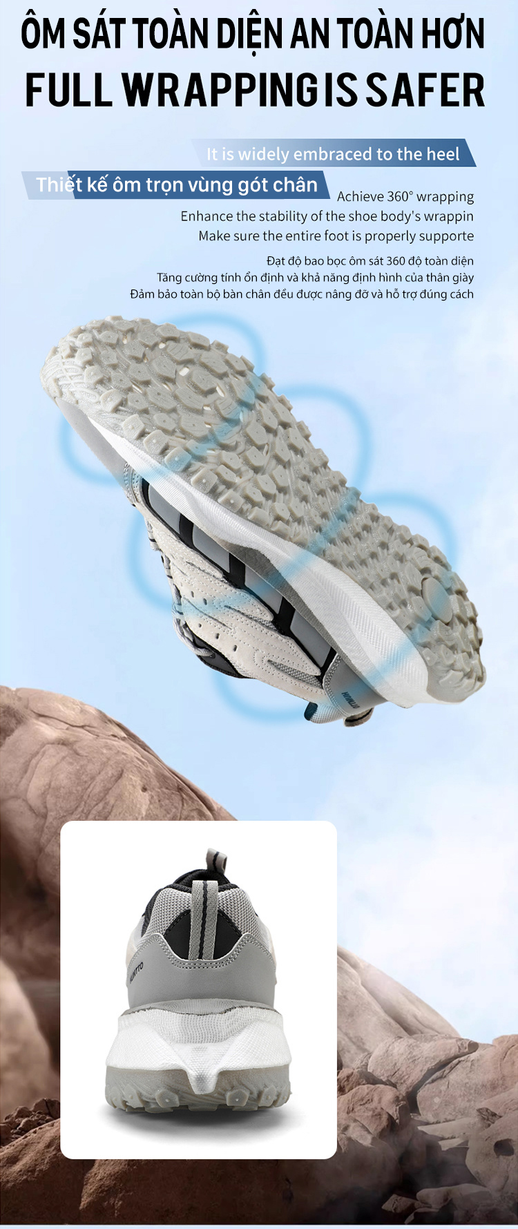 Giày hiking nam Humtto 170940A cổ thấp thông khí đế gai đệm chống sốc-7