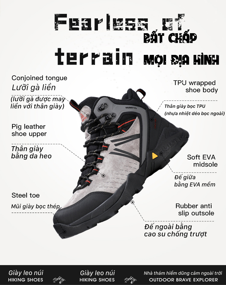 Giày trekking men chuyên nghiệp Humtto 260336A cổ cao da heo đi tuyết nước đế siêu bền-7