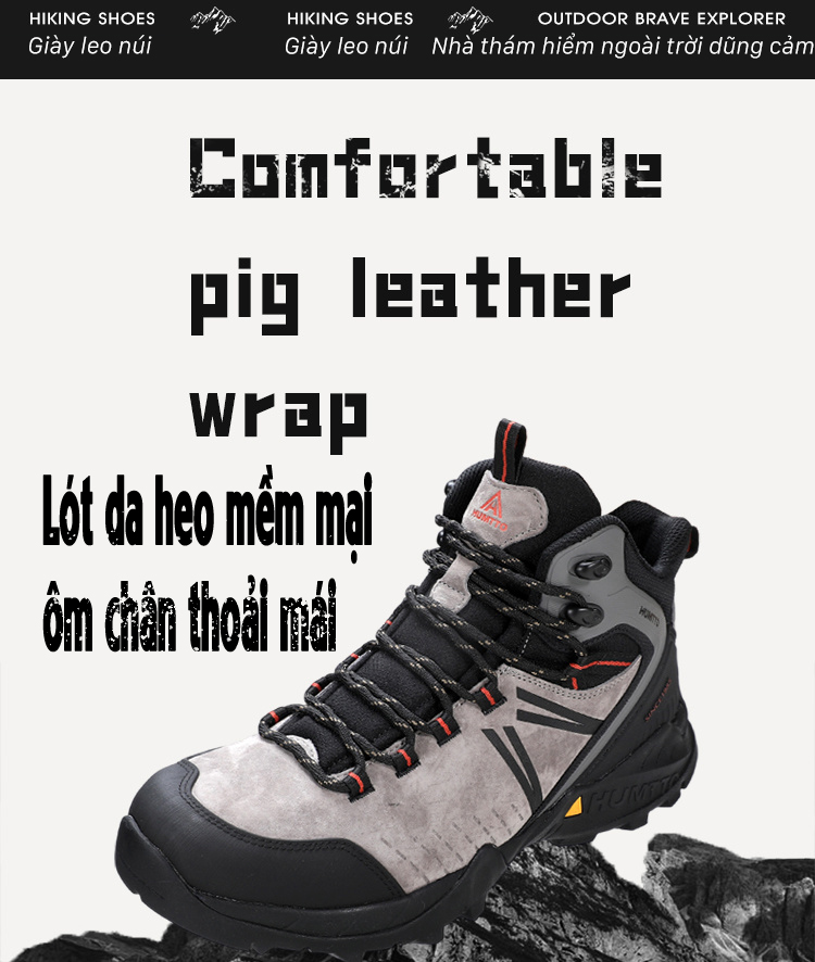 Giày trekking men chuyên nghiệp Humtto 260336A cổ cao da heo đi tuyết nước đế siêu bền-9