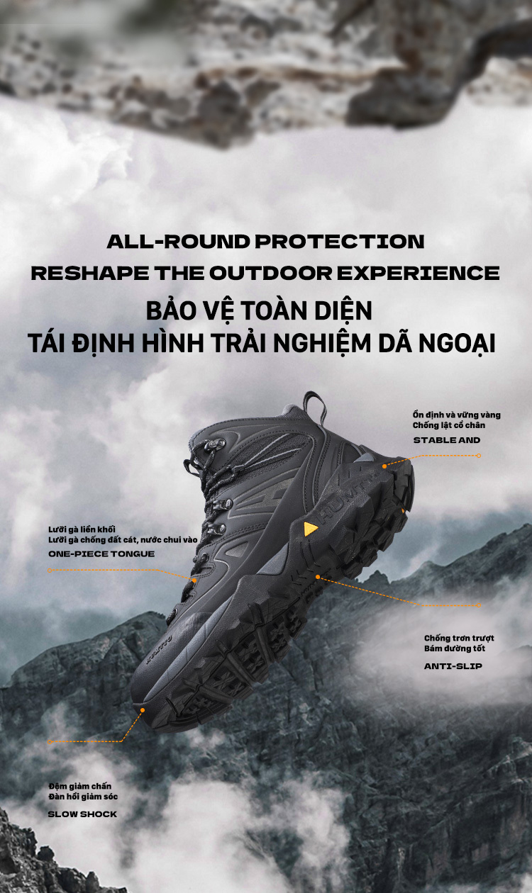Giày trekking nam pro Humtto 260195A cổ cao cặp đôi da chống tuyết nước mài mòn-6