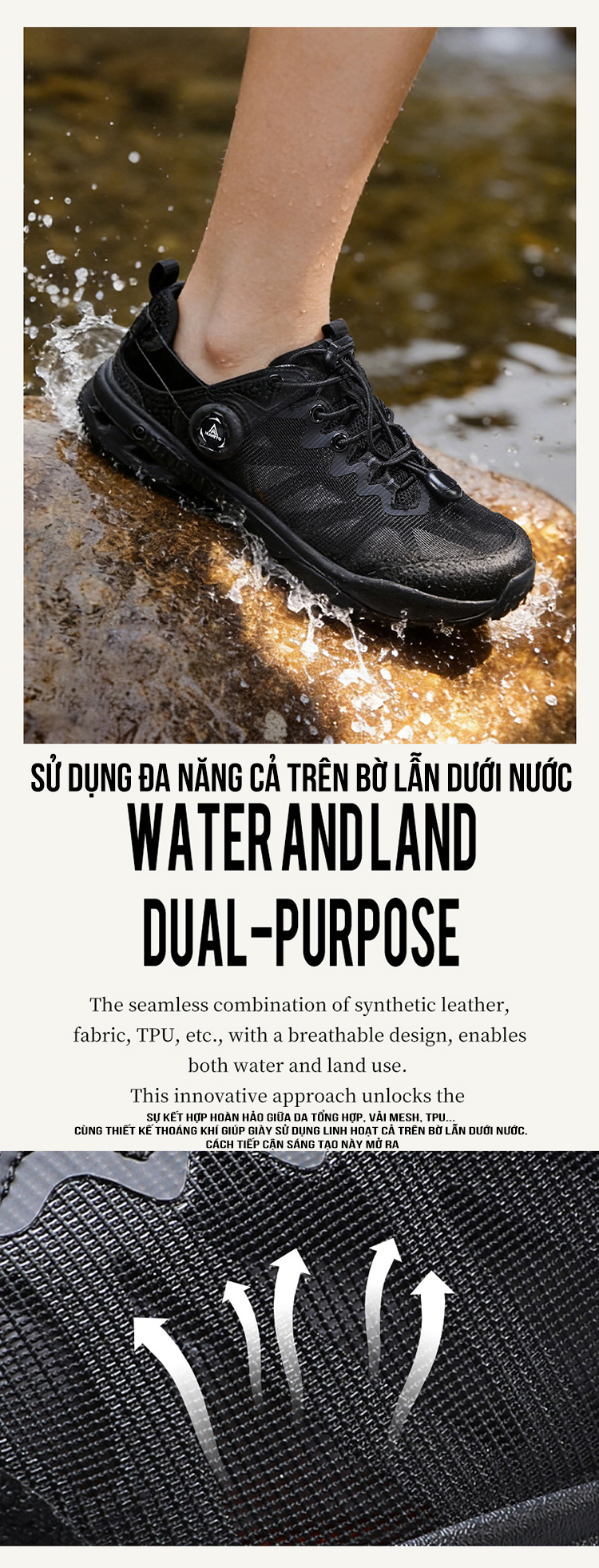  Sandals nam Humtto 670702A lội nước mặt lưới khóa BOA dây rút tiện lợi-10