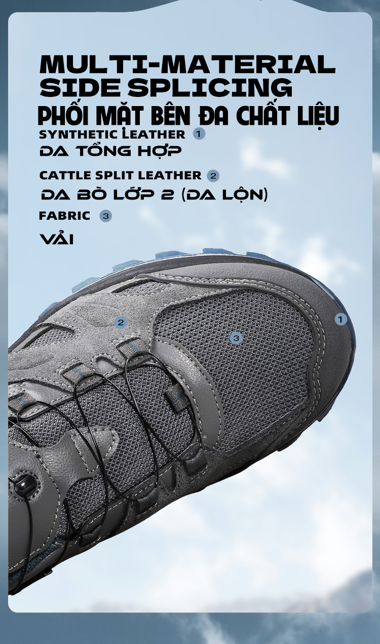 Giày trekking nam Humtto 160482A cổ thấp da bò lộn khóa dây chống trượt-6