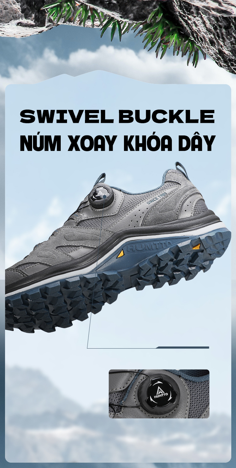 Giày trekking nam Humtto 160482A cổ thấp da bò lộn khóa dây chống trượt-8